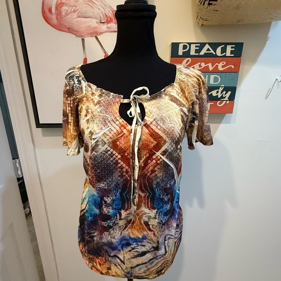 Sienna Rose Orange and Gold Tie Front Blouse - Picture 1 of 5